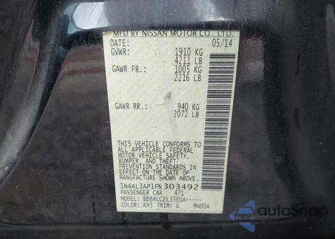 2015 Nissan Altima 2.5/2.5 S/2.5 Sl/2.5 Sv z USA, uszkodzony, nr VIN 1N4AL3AP1FN303492